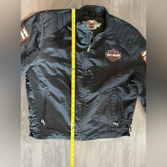 Harley-Davidson Black and Orange XL Embroidered Patch Men's Bomber Jacket - Picture 9 of 15